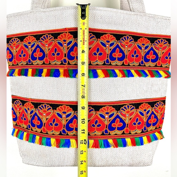 Boho Tote Bag, Extra Large Carryall, Ethnic Embroidered, New, Hippie, Red, XL - Picture 8 of 13